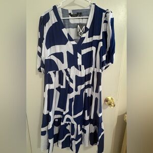 Mlle Gabrielle Navy and White Abstract Midi Dress